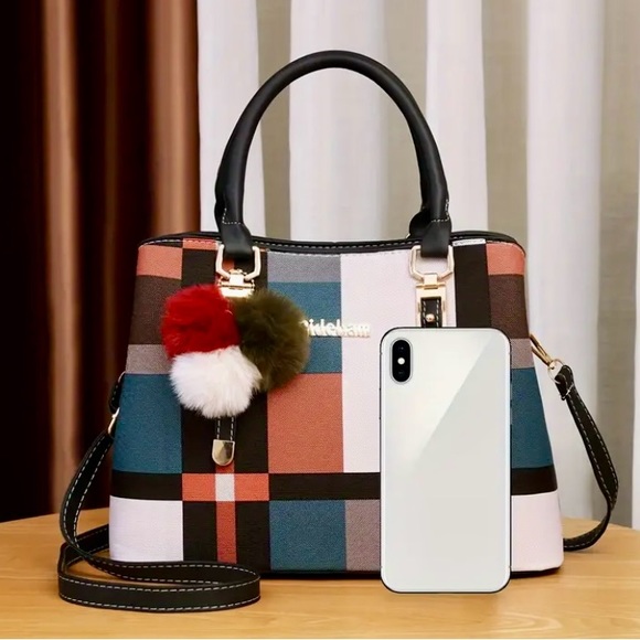 NWOT-Plaid Crossbody Bag -Classic Shoulder Bag with Color Stitching - Picture 7 of 11